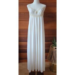 VTG Miss Elaine Ivory Lace Trim Sheer Maxi Dress M Coquette Bridal Romantic USA